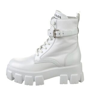 Prada Monolith Leather and Re-Nylon Lace-up Boots with Pouch